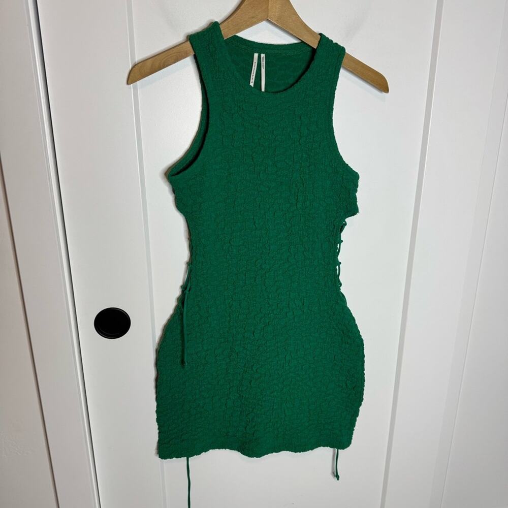 Anthropologie Popcorn Mini Dress Green Stretch Knit Lace Up Sides Size XS - Picture 2 of 7